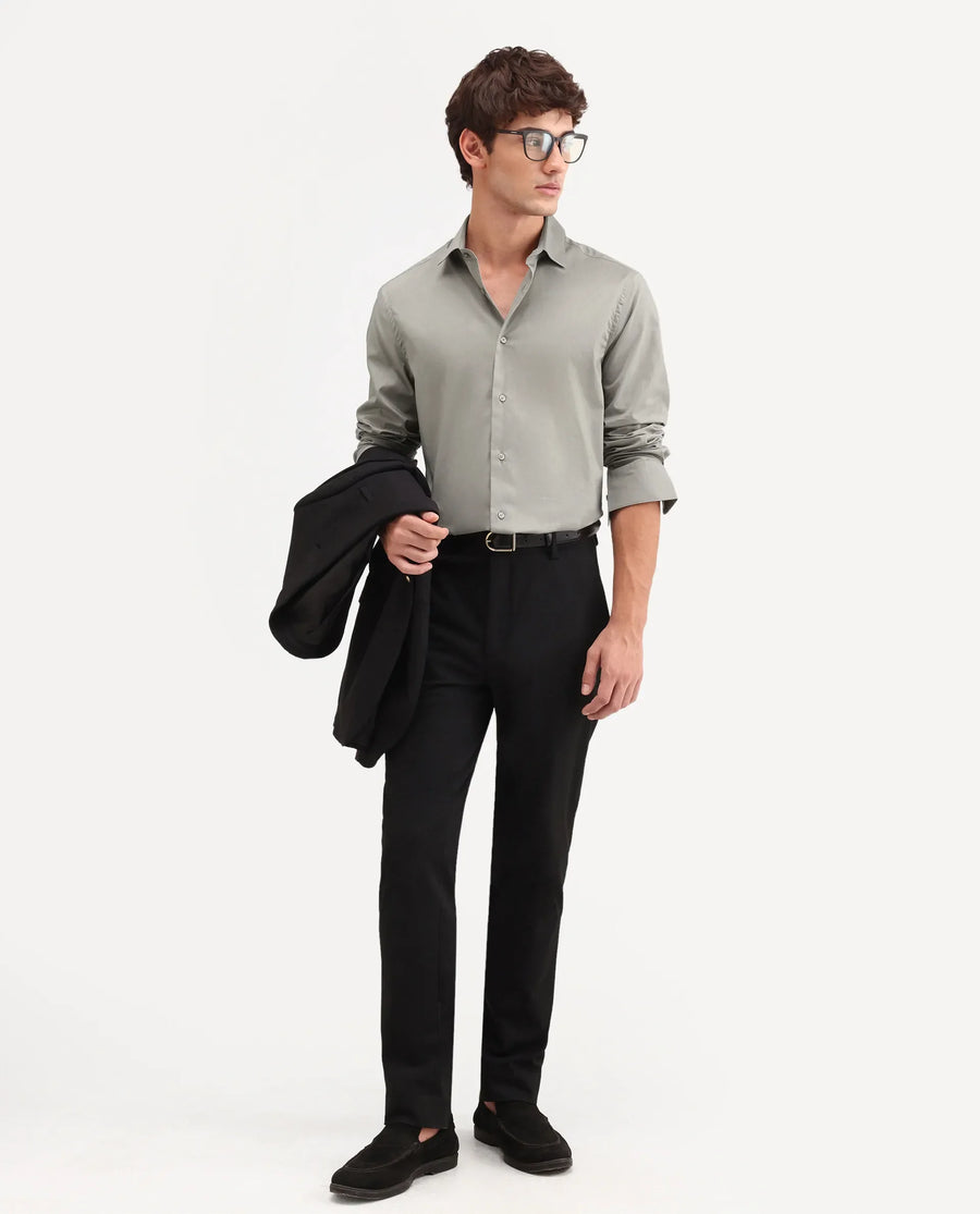 Rare Rabbit Men's Antec Grey Cotton Blend Fabric Full Sleeve Regular Fit Plain Shirt