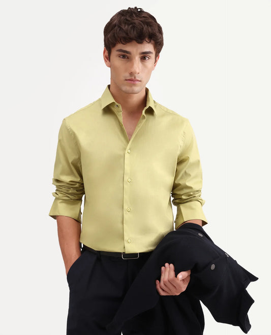 Rare Rabbit Men's Antec Yellow Cotton Blend Fabric Full Sleeve Regular Fit Plain Shirt