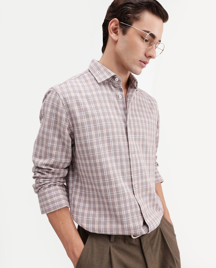 Rare Rabbit Men's Amor Dusky Purple Cotton Fabric Full Sleeve Regular Fit Checked Shirt