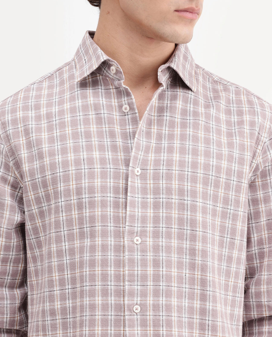 Rare Rabbit Men's Amor Dusky Purple Cotton Fabric Full Sleeve Regular Fit Checked Shirt