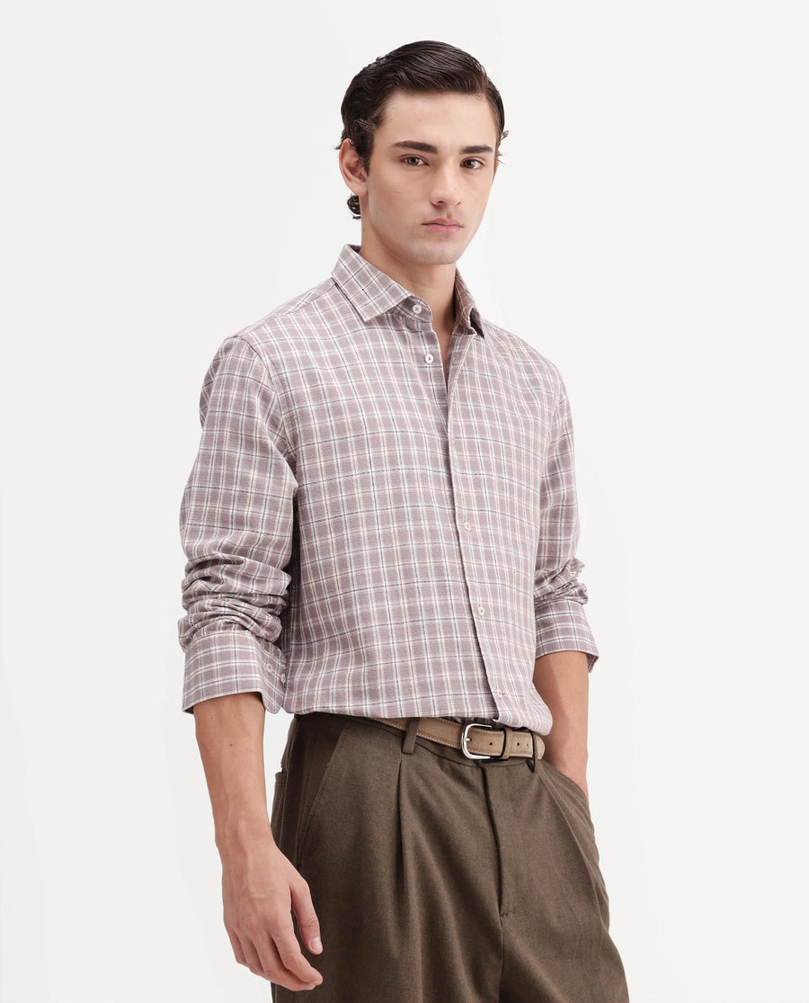 Rare Rabbit Men's Amor Dusky Purple Cotton Fabric Full Sleeve Regular Fit Checked Shirt