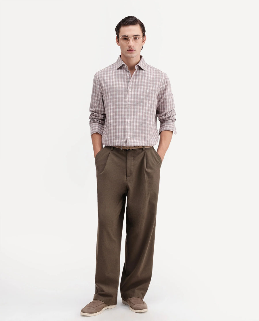 Rare Rabbit Men's Amor Dusky Purple Cotton Fabric Full Sleeve Regular Fit Checked Shirt