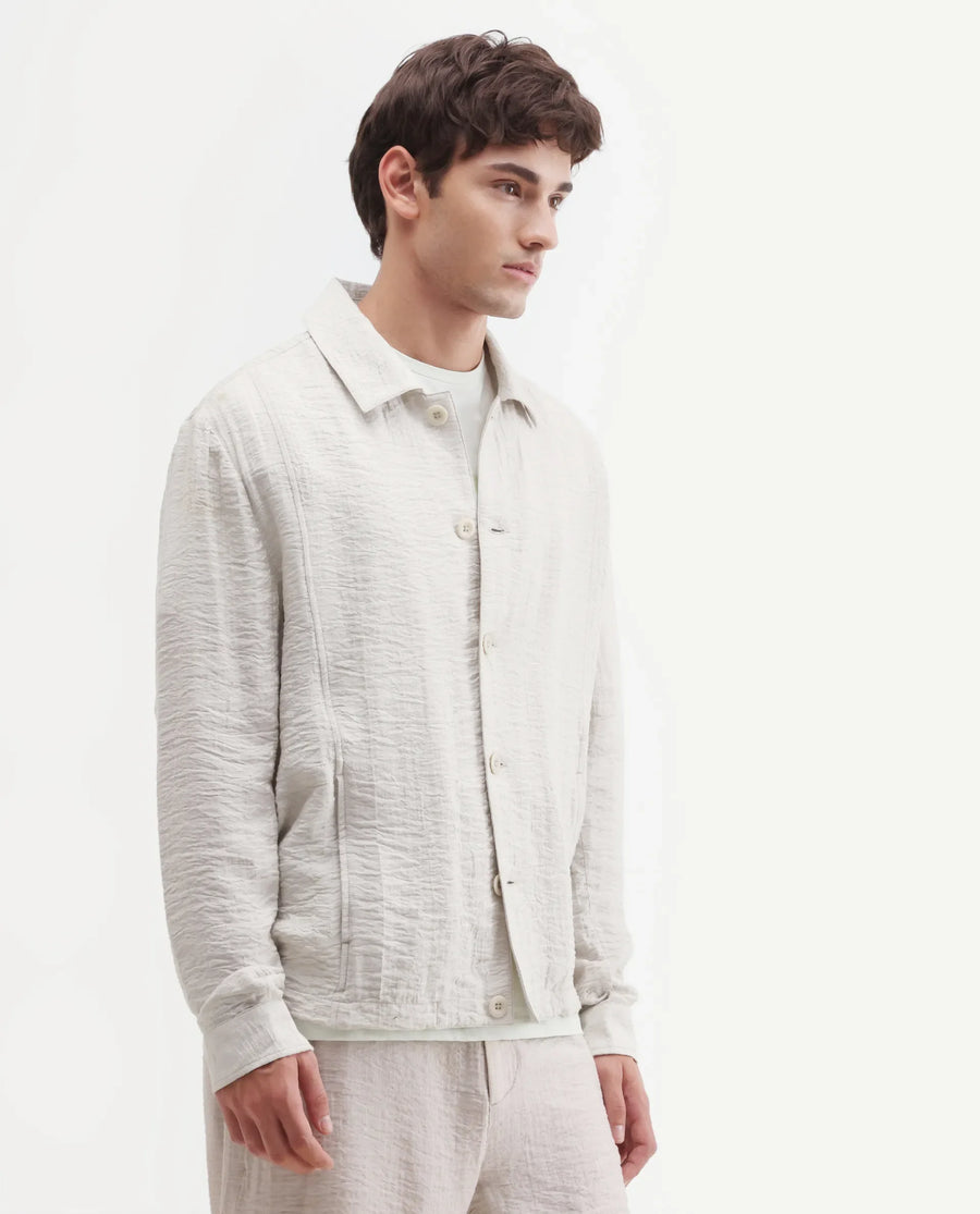 Rare Rabbit Men's Veon -J Off White Viscose Blend Fabric Full Sleeve Spread Collar Regular Fit Plain Shacket