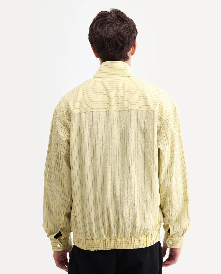 Rare Rabbit Men's Mivo Fluorescent Green Nylon Blend Fabric Full Sleeve High Neck Regular Fit Plain Shacket