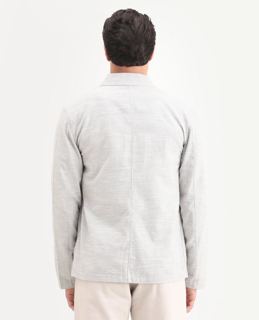 Rare Rabbit Men's Bira-J Light Grey Cotton Blend Fabric Full Sleeve Mandarin Collar Regular Fit Striped Shacket