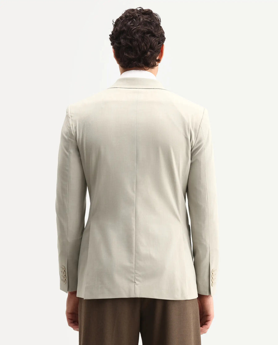 Rare Rabbit Men's Arca Pastel Beige Polyester Blend Fabric Full Sleeve Lapel Collar Regular Plain Blazer