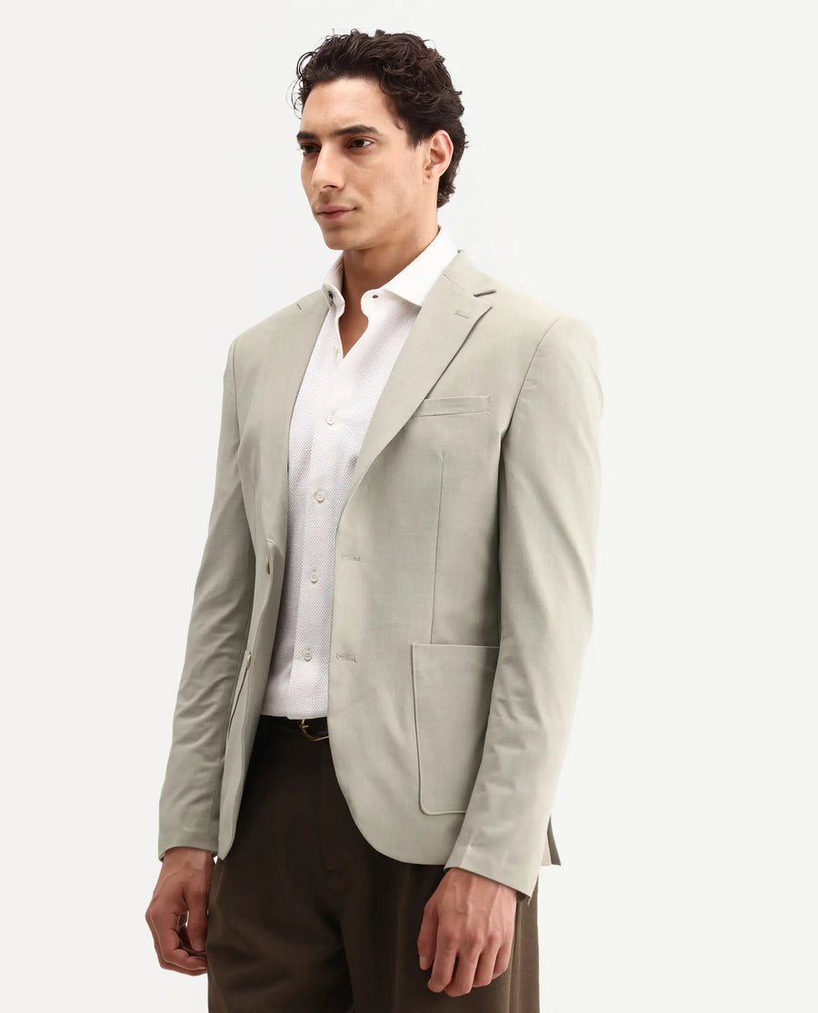 Rare Rabbit Men's Arca Pastel Beige Polyester Blend Fabric Full Sleeve Lapel Collar Regular Plain Blazer