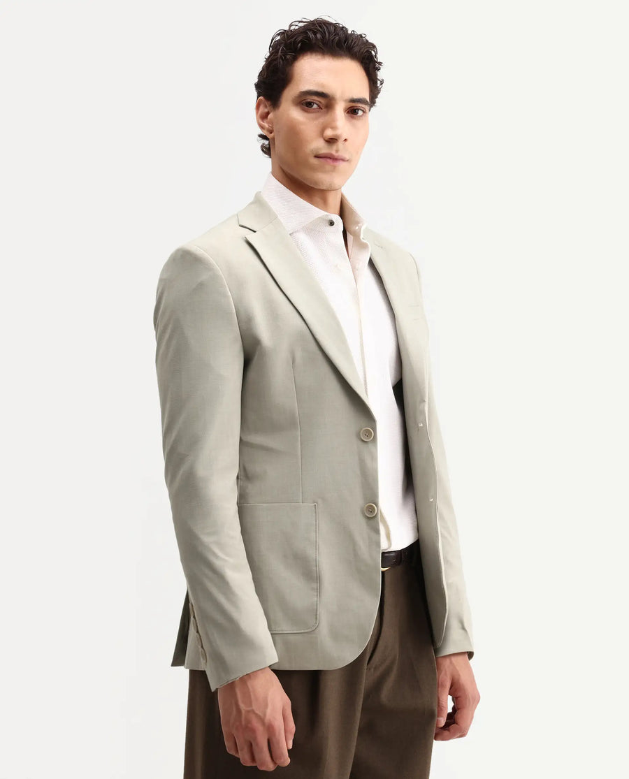 Rare Rabbit Men's Arca Pastel Beige Polyester Blend Fabric Full Sleeve Lapel Collar Regular Plain Blazer