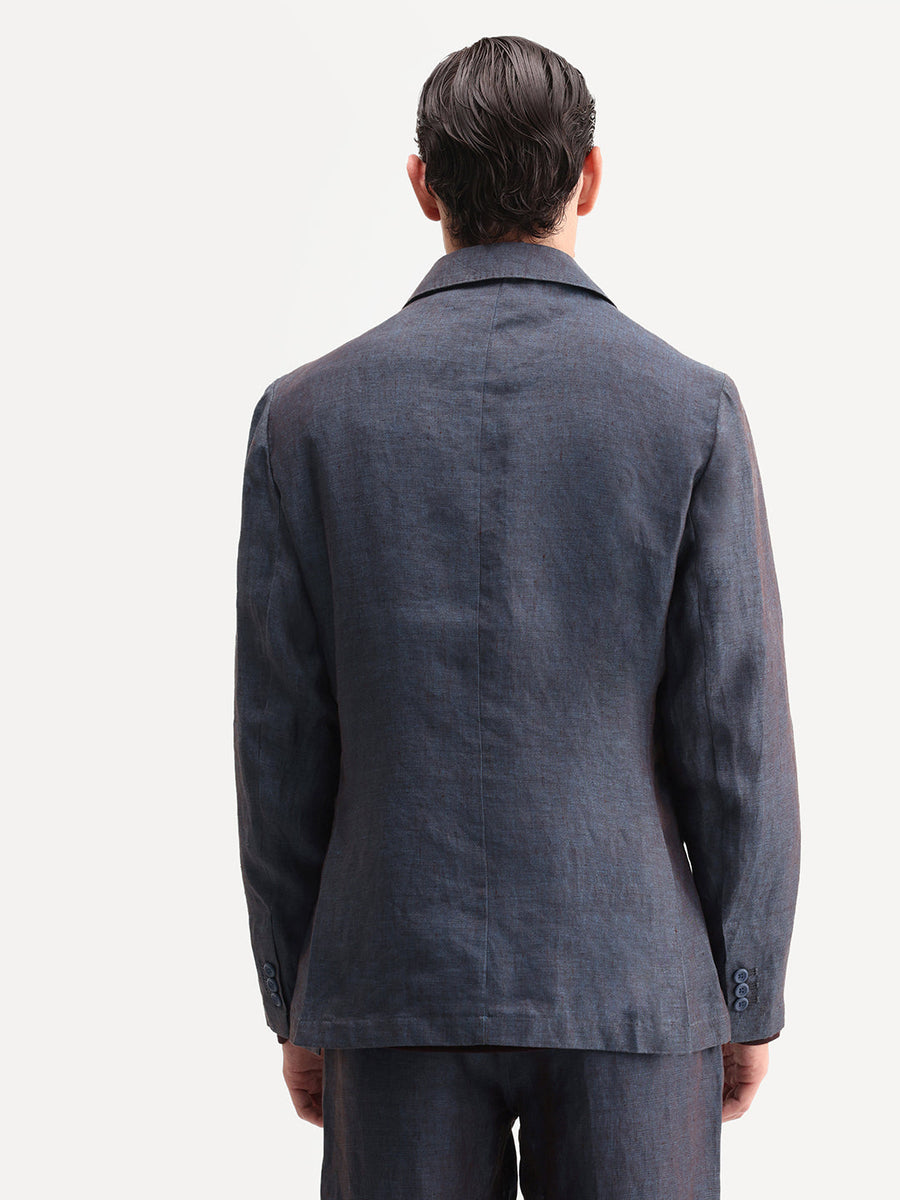 Rare Rabbit Men's Borium-Bl Dark Blue 100% Linen Fabric Full Sleeve Lapel Collar Regular Plain Blazer