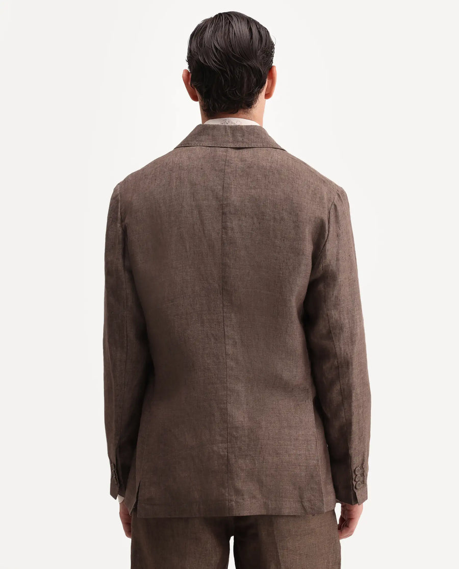 Rare Rabbit Men's Borium-Bl Brown 100% Linen Fabric Full Sleeve Lapel Collar Regular Plain Blazer