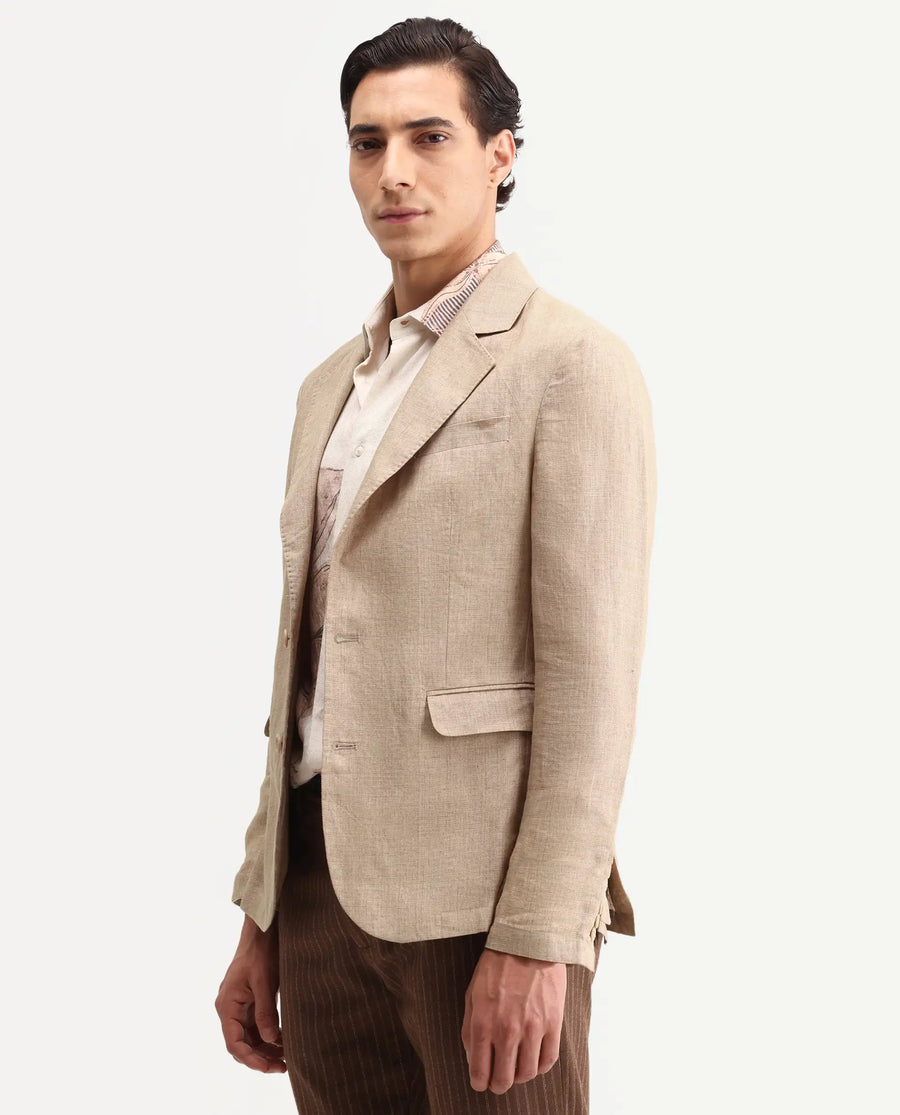 Rare Rabbit Men's Borium-Bl Beige 100% Linen Fabric Full Sleeve Lapel Collar Regular Plain Blazer