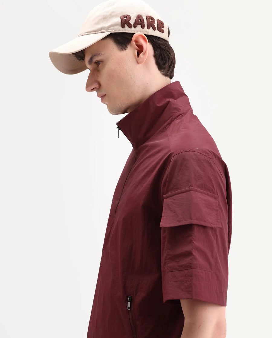 Rare Rabbit Men's Atto Red Nylon Fabric Half Sleeve Spread Collar Regular Fit Plain Polo