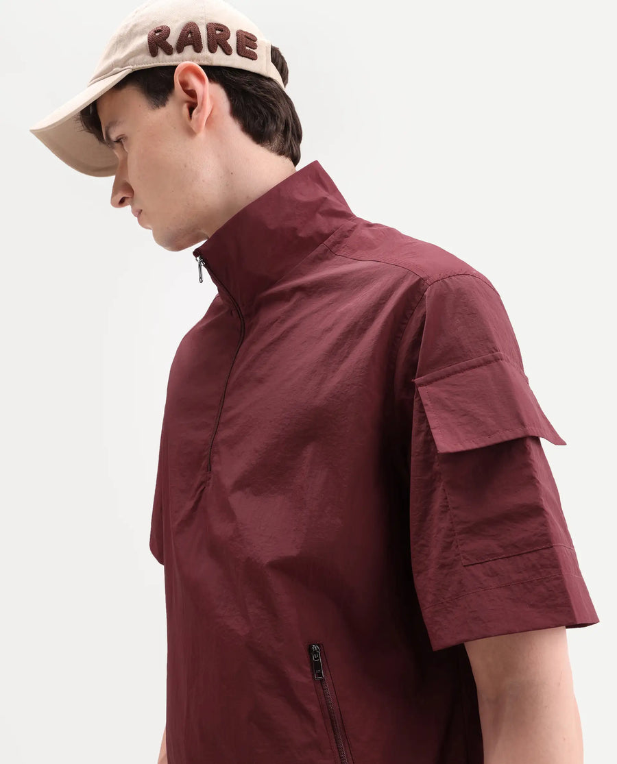 Rare Rabbit Men's Atto Red Nylon Fabric Half Sleeve Spread Collar Regular Fit Plain Polo