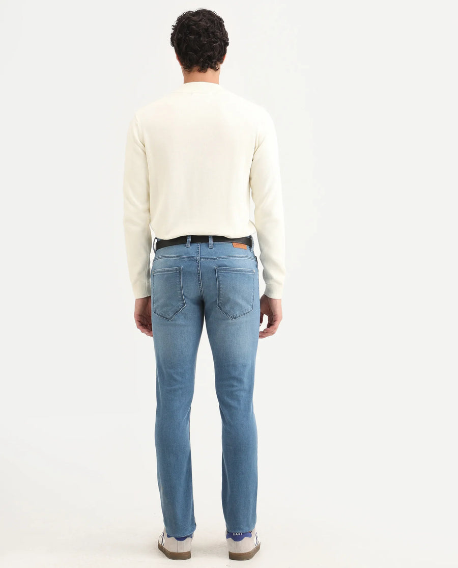 Rare Rabbit Men's Kunor Blue Cotton Blend Fabric Hawk Slim Fit Plain Jeans