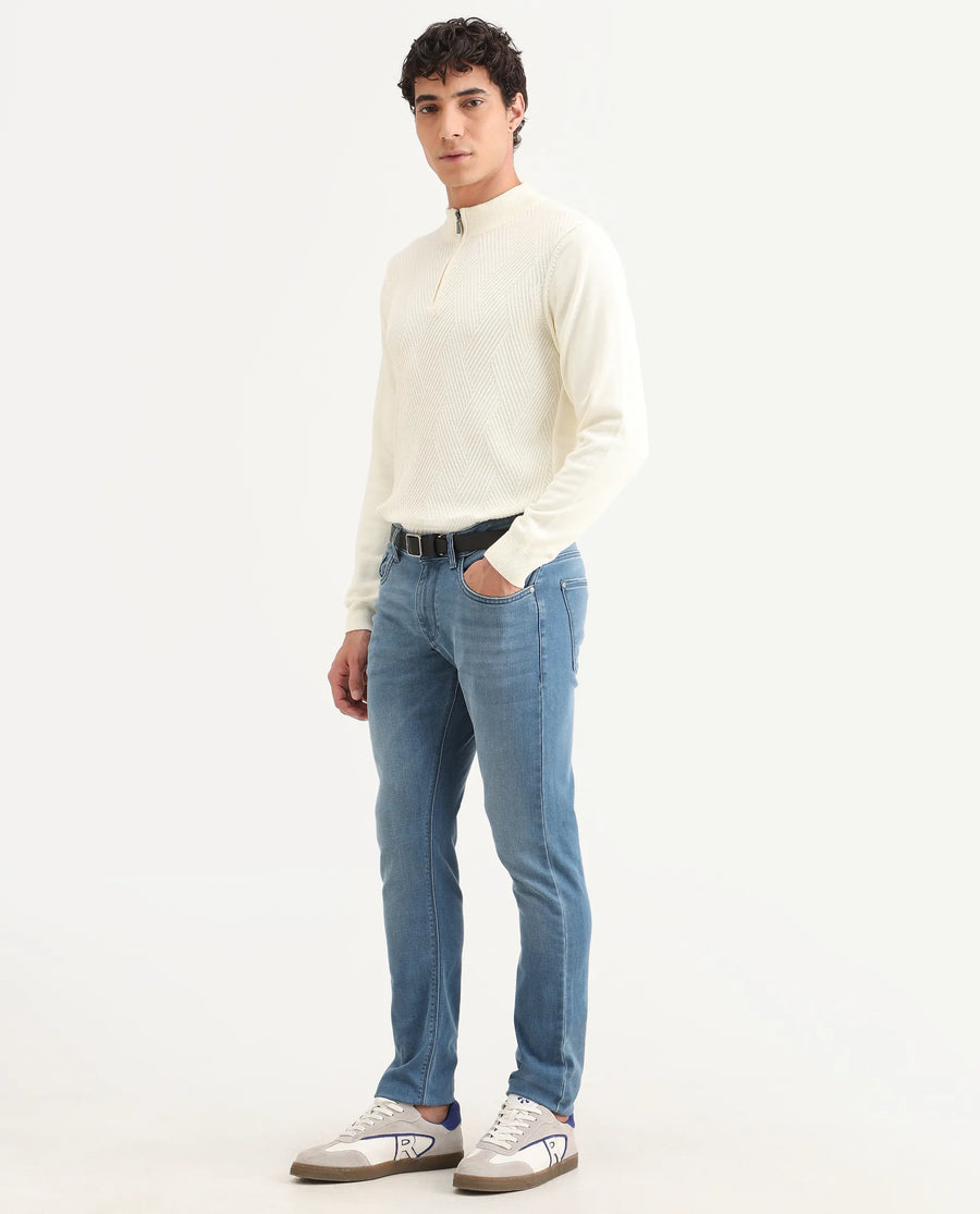Rare Rabbit Men's Kunor Blue Cotton Blend Fabric Hawk Slim Fit Plain Jeans