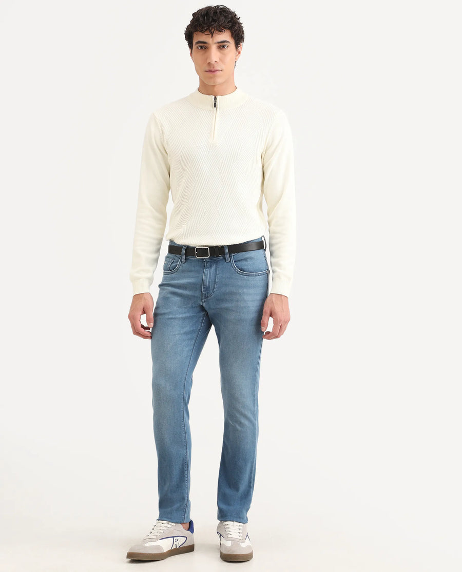 Rare Rabbit Men's Kunor Blue Cotton Blend Fabric Hawk Slim Fit Plain Jeans