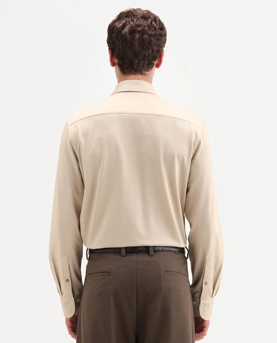 Rare Rabbit Men's Bogi Light Beige Cotton Blend Full Sleeve Spread Collar Regular Fit Plain Shirt