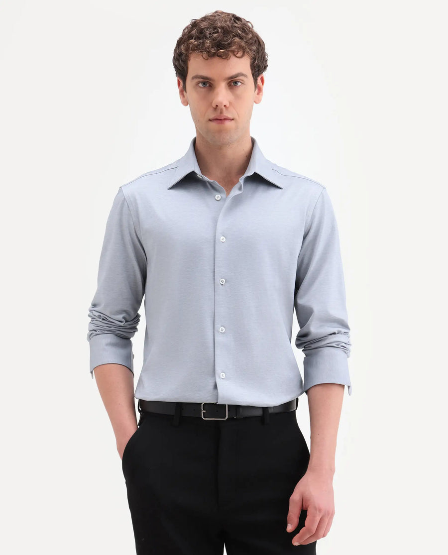 Rare Rabbit Men's Bogi Light Blue Cotton Blend Full Sleeve Spread Collar Regular Fit Plain Shirt