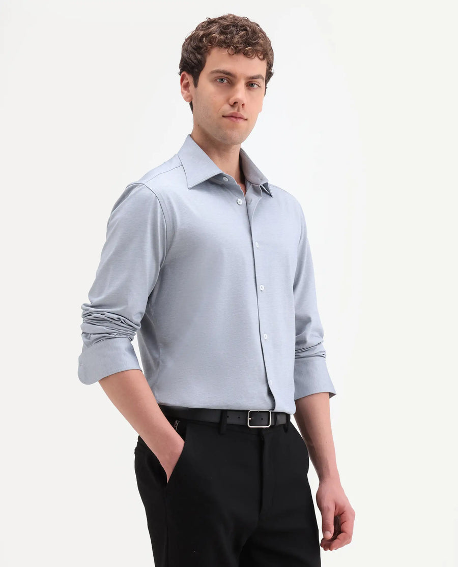 Rare Rabbit Men's Bogi Light Blue Cotton Blend Full Sleeve Spread Collar Regular Fit Plain Shirt