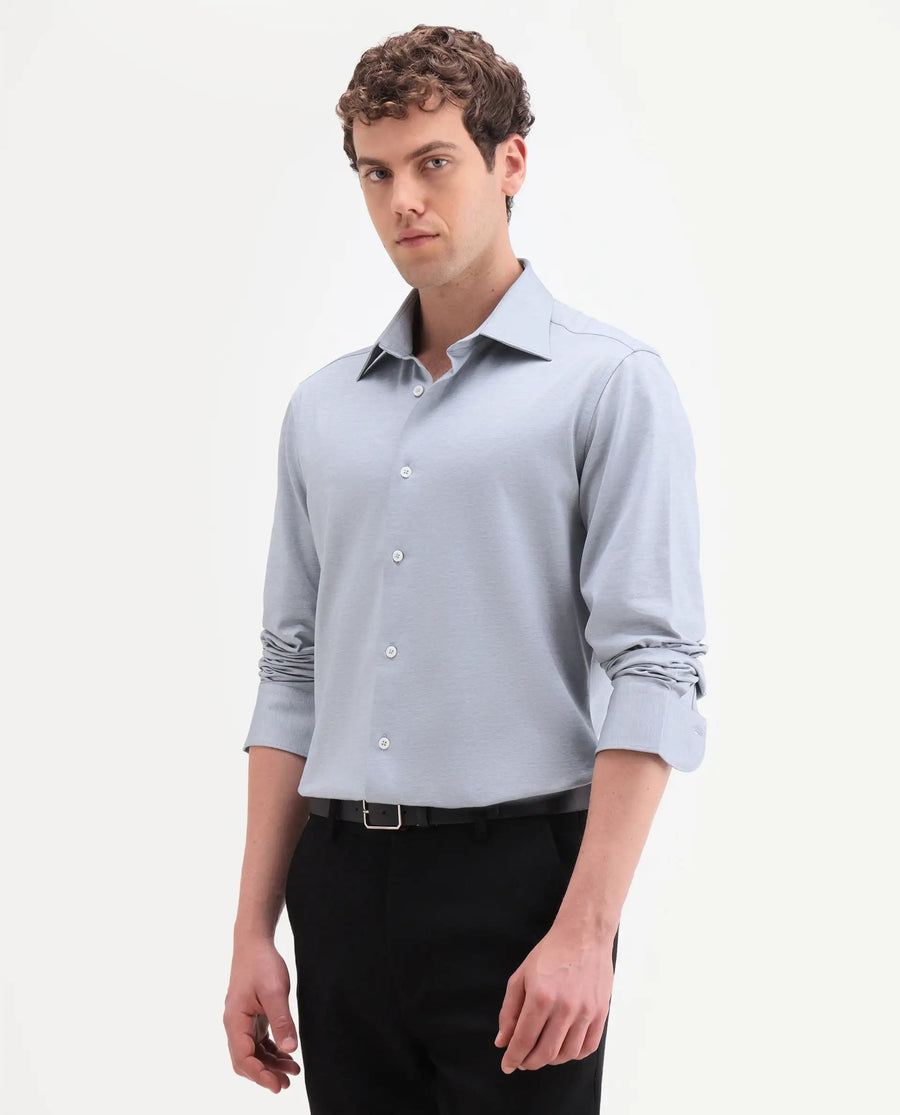 Rare Rabbit Men's Bogi Light Blue Cotton Blend Full Sleeve Spread Collar Regular Fit Plain Shirt