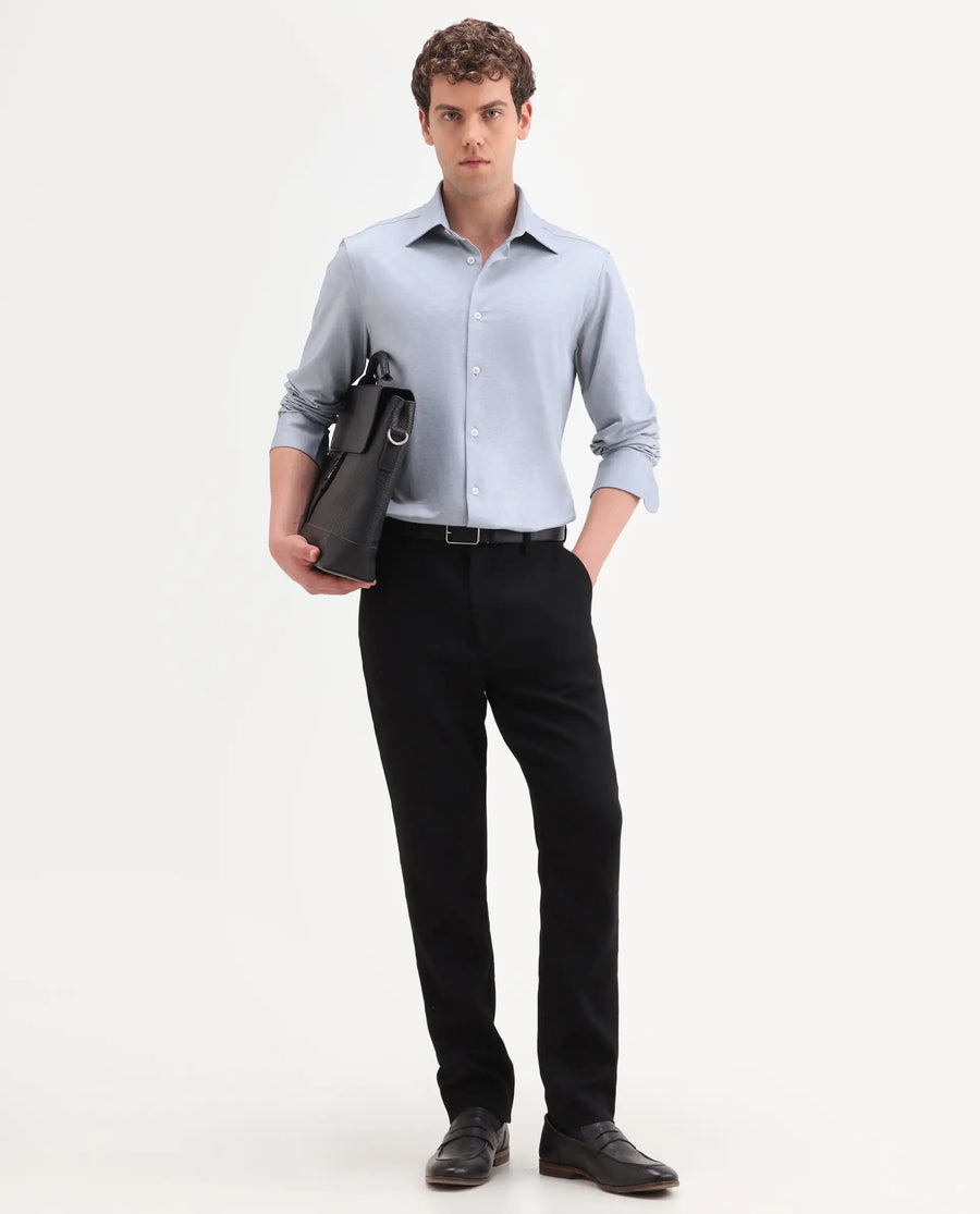 Rare Rabbit Men's Bogi Light Blue Cotton Blend Full Sleeve Spread Collar Regular Fit Plain Shirt