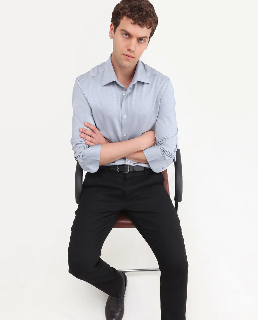 Rare Rabbit Men's Bogi Light Blue Cotton Blend Full Sleeve Spread Collar Regular Fit Plain Shirt
