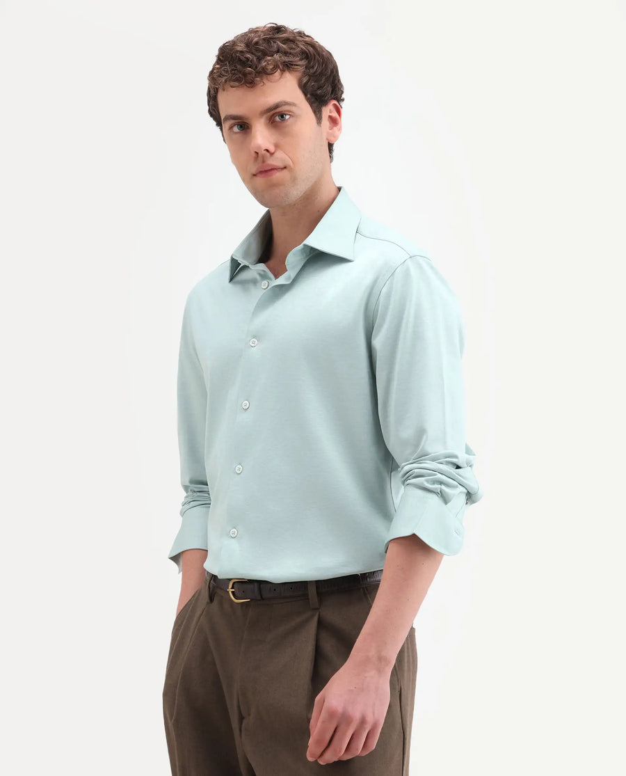 Rare Rabbit Men's Bogi Light Green Cotton Blend Full Sleeve Spread Collar Regular Fit Plain Shirt