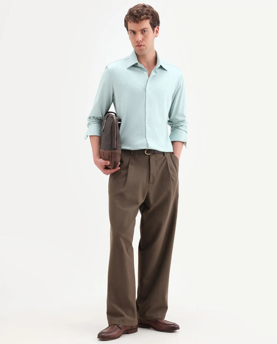 Rare Rabbit Men's Bogi Light Green Cotton Blend Full Sleeve Spread Collar Regular Fit Plain Shirt