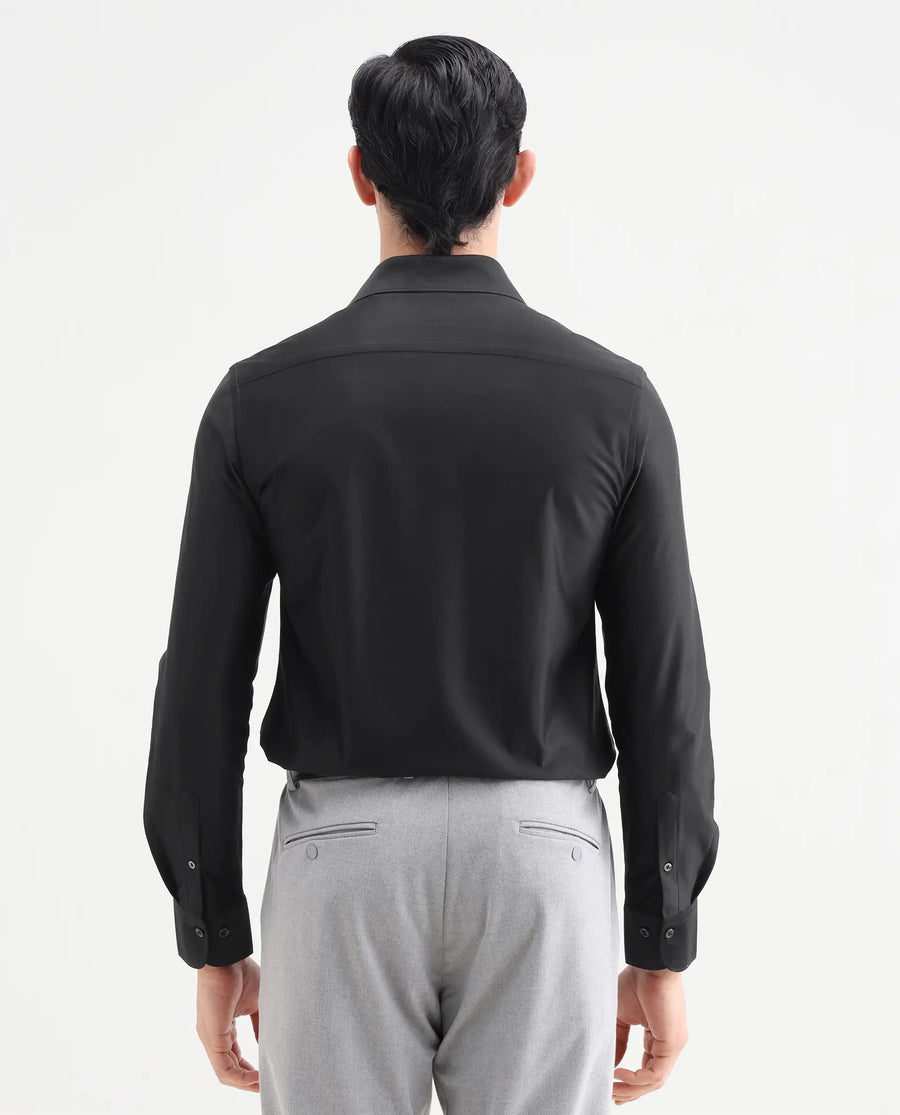 Rare Rabbit Men's Bogi Black Cotton Blend Full Sleeve Spread Collar Regular Fit Plain Shirt
