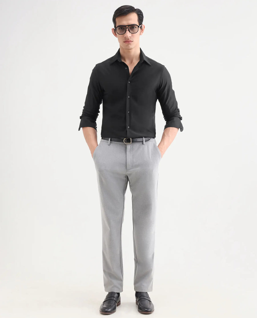 Rare Rabbit Men's Bogi Black Cotton Blend Full Sleeve Spread Collar Regular Fit Plain Shirt