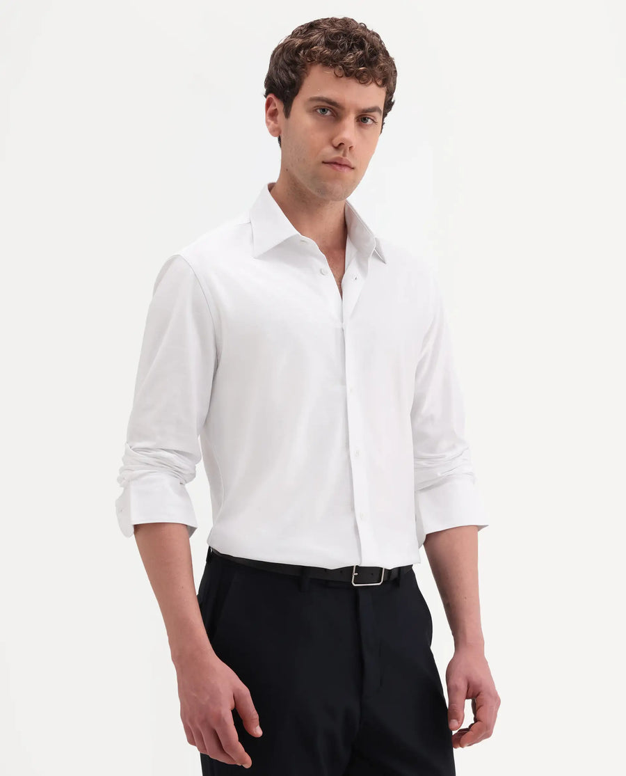 Rare Rabbit Men's Bogi White Cotton Blend Full Sleeve Spread Collar Regular Fit Plain Shirt