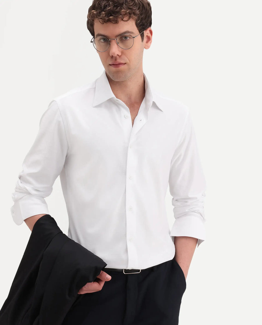 Rare Rabbit Men's Bogi White Cotton Blend Full Sleeve Spread Collar Regular Fit Plain Shirt