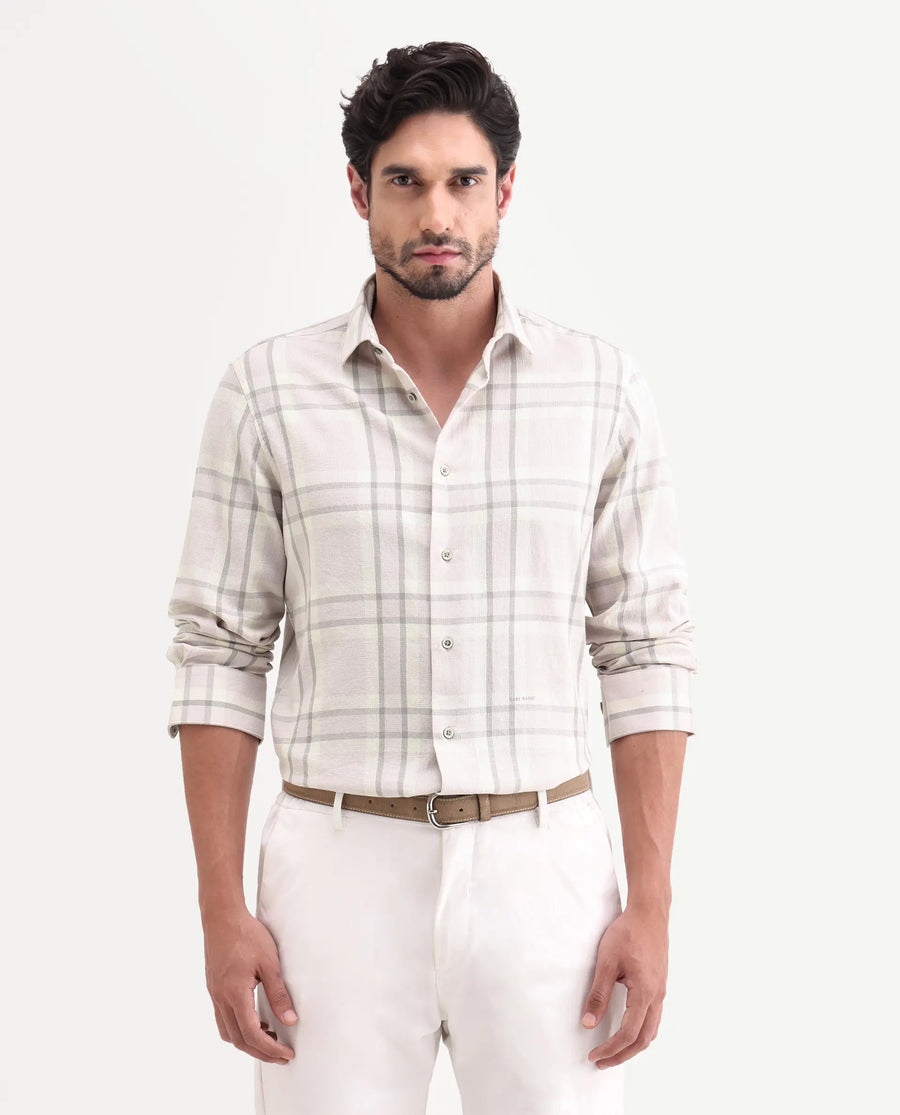 Rare Rabbit Men's Cardin-26 Pastel Purple Cotton Full Sleeve Spread Collar Regular Fit Checked Shirt