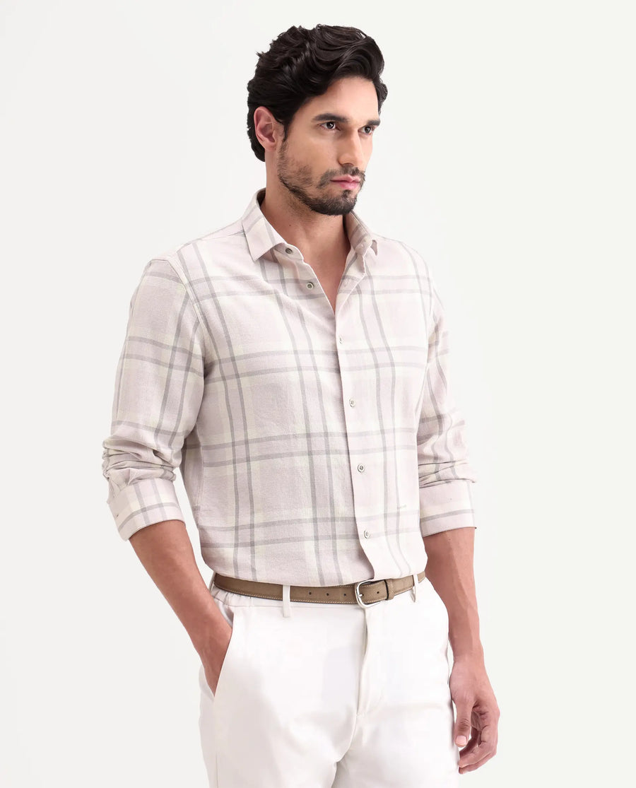 Rare Rabbit Men's Cardin-26 Pastel Purple Cotton Full Sleeve Spread Collar Regular Fit Checked Shirt
