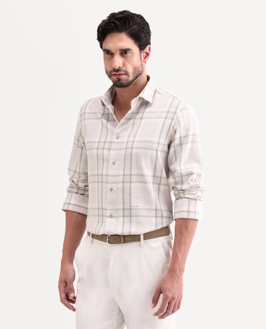Rare Rabbit Men's Cardin-26 Pastel Purple Cotton Full Sleeve Spread Collar Regular Fit Checked Shirt