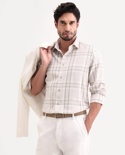 Rare Rabbit Men's Cardin-26 Pastel Purple Cotton Full Sleeve Spread Collar Regular Fit Checked Shirt