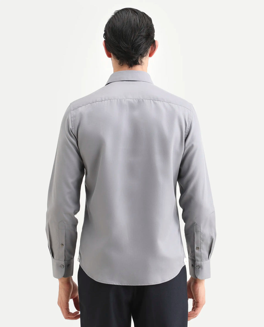 Rare Rabbit Men's Dream Pastel Grey Tencel Fabric Full Sleeve Spread Collar Regular Fit Plain Shirt