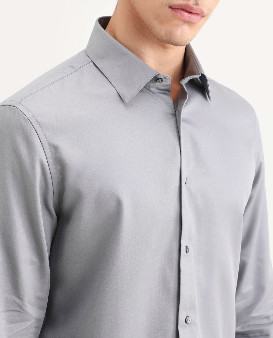 Rare Rabbit Men's Dream Pastel Grey Tencel Fabric Full Sleeve Spread Collar Regular Fit Plain Shirt