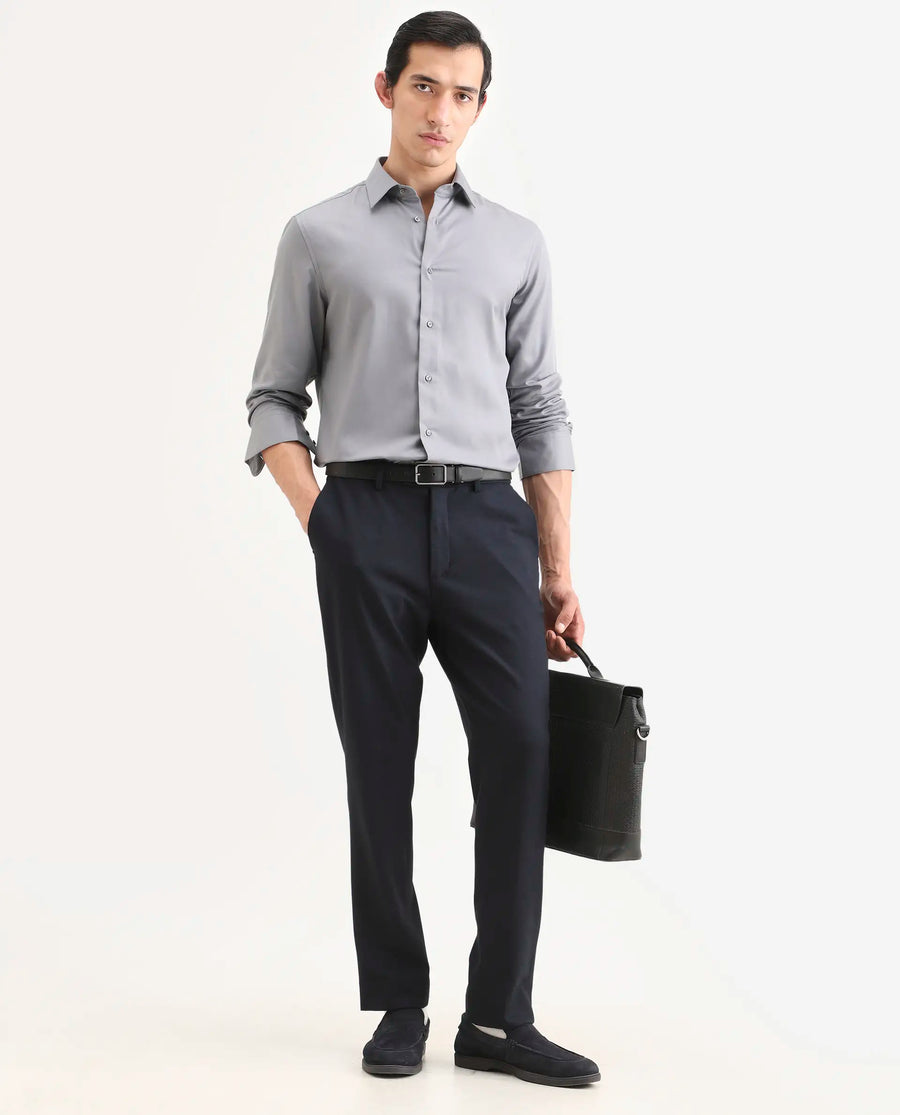 Rare Rabbit Men's Dream Pastel Grey Tencel Fabric Full Sleeve Spread Collar Regular Fit Plain Shirt