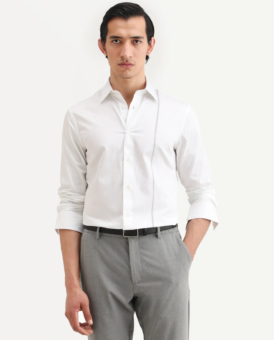 Rare Rabbit Men's Fump White Cotton Jacquard Regular Fit Full Sleeve Collared Shirt
