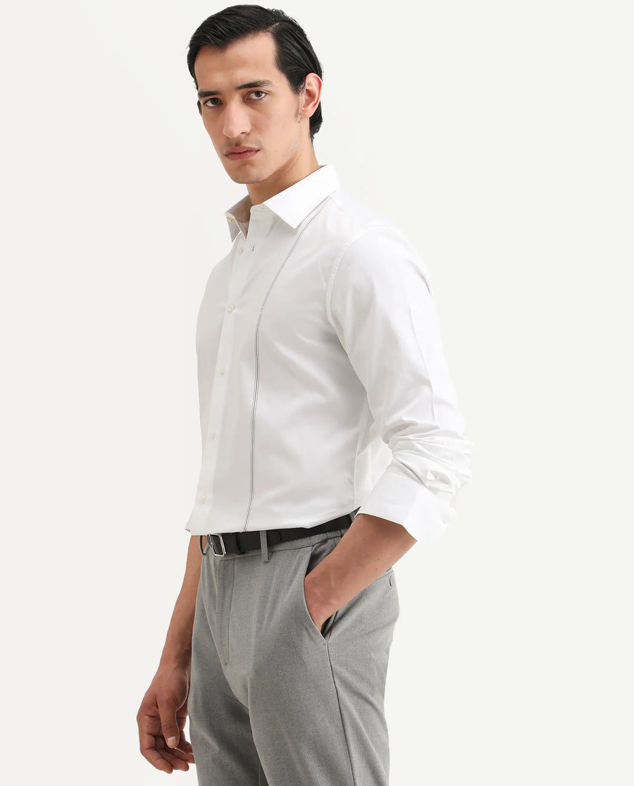 Rare Rabbit Men's Fump White Cotton Jacquard Regular Fit Full Sleeve Collared Shirt