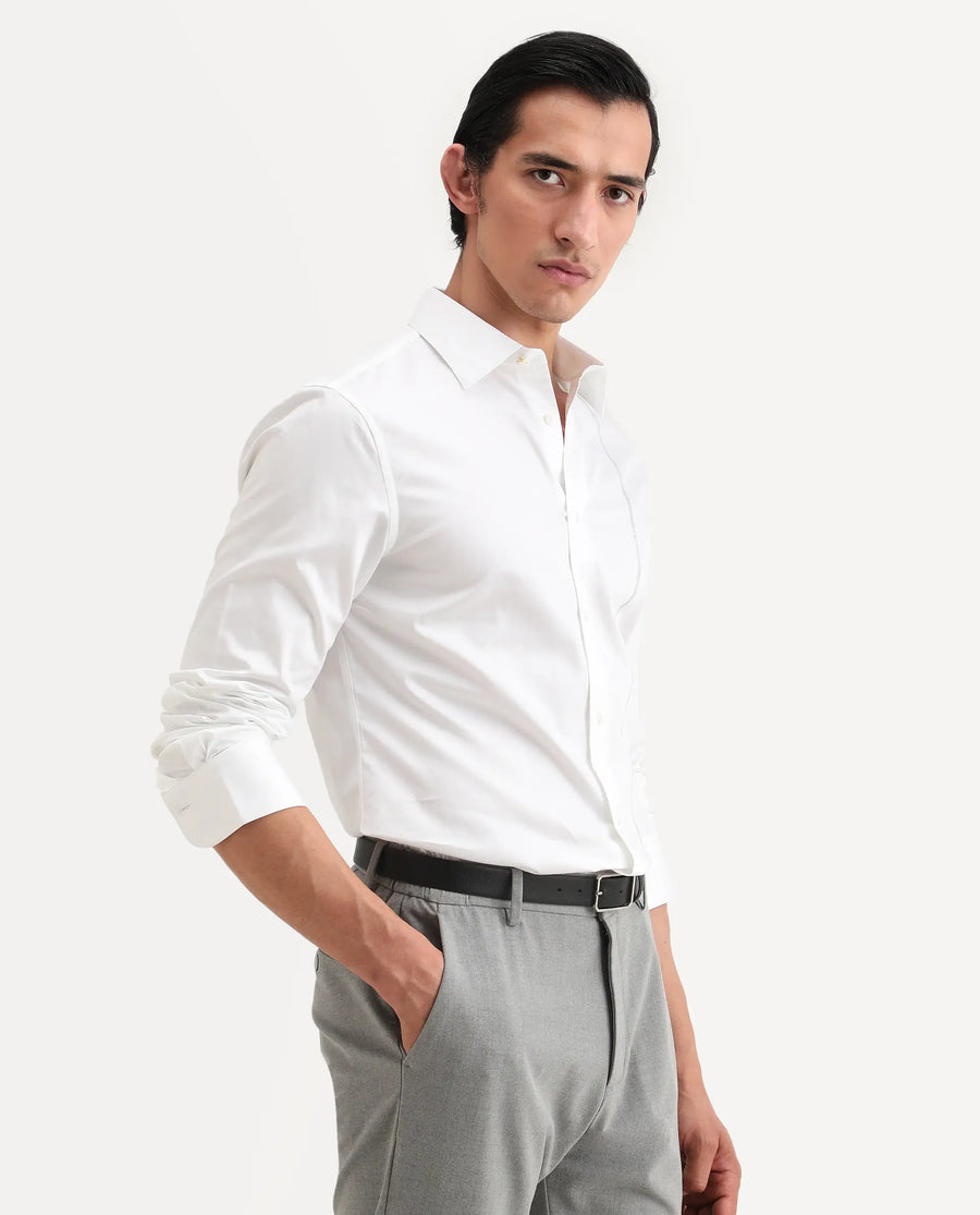 Rare Rabbit Men's Fump White Cotton Jacquard Regular Fit Full Sleeve Collared Shirt