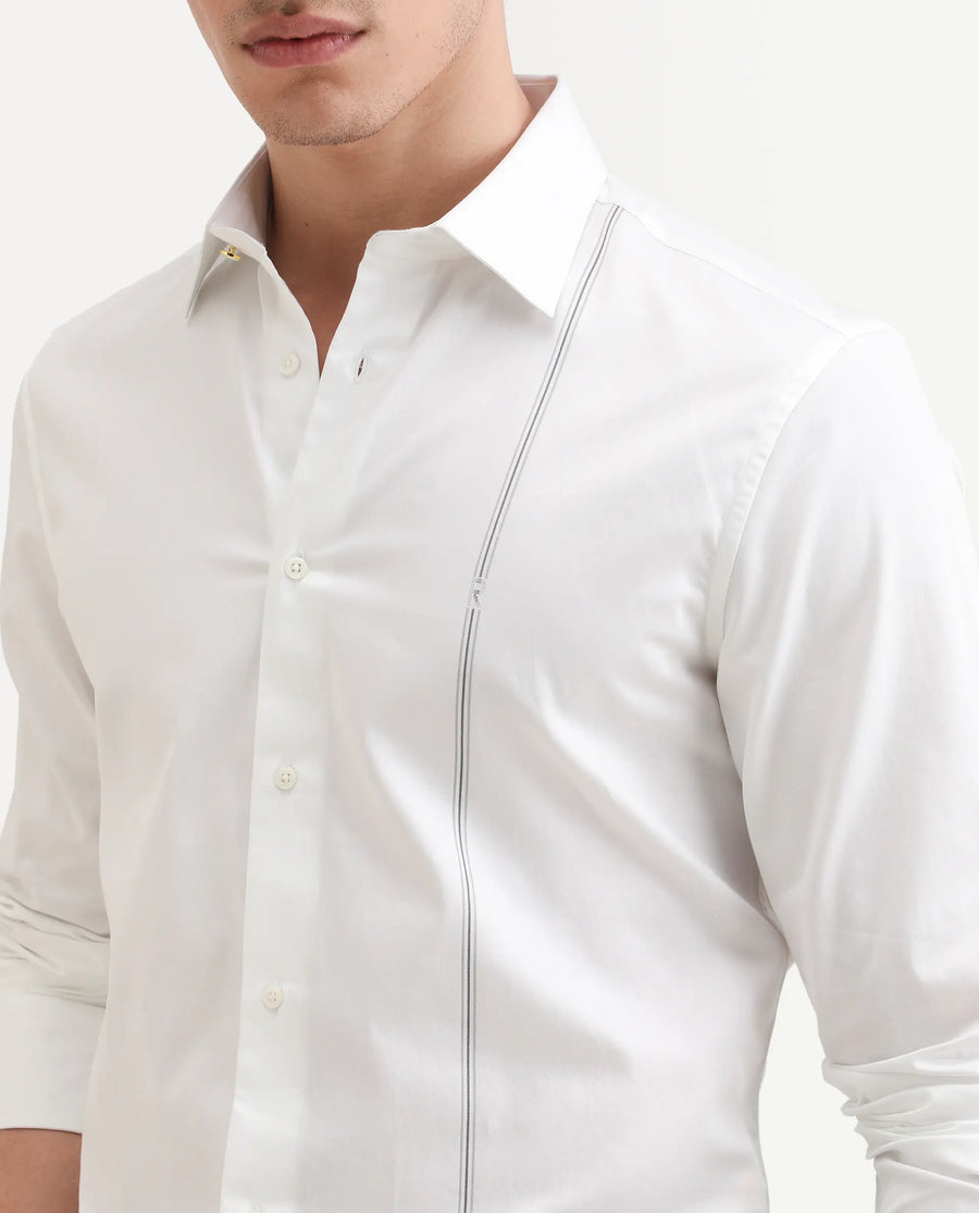 Rare Rabbit Men's Fump White Cotton Jacquard Regular Fit Full Sleeve Collared Shirt