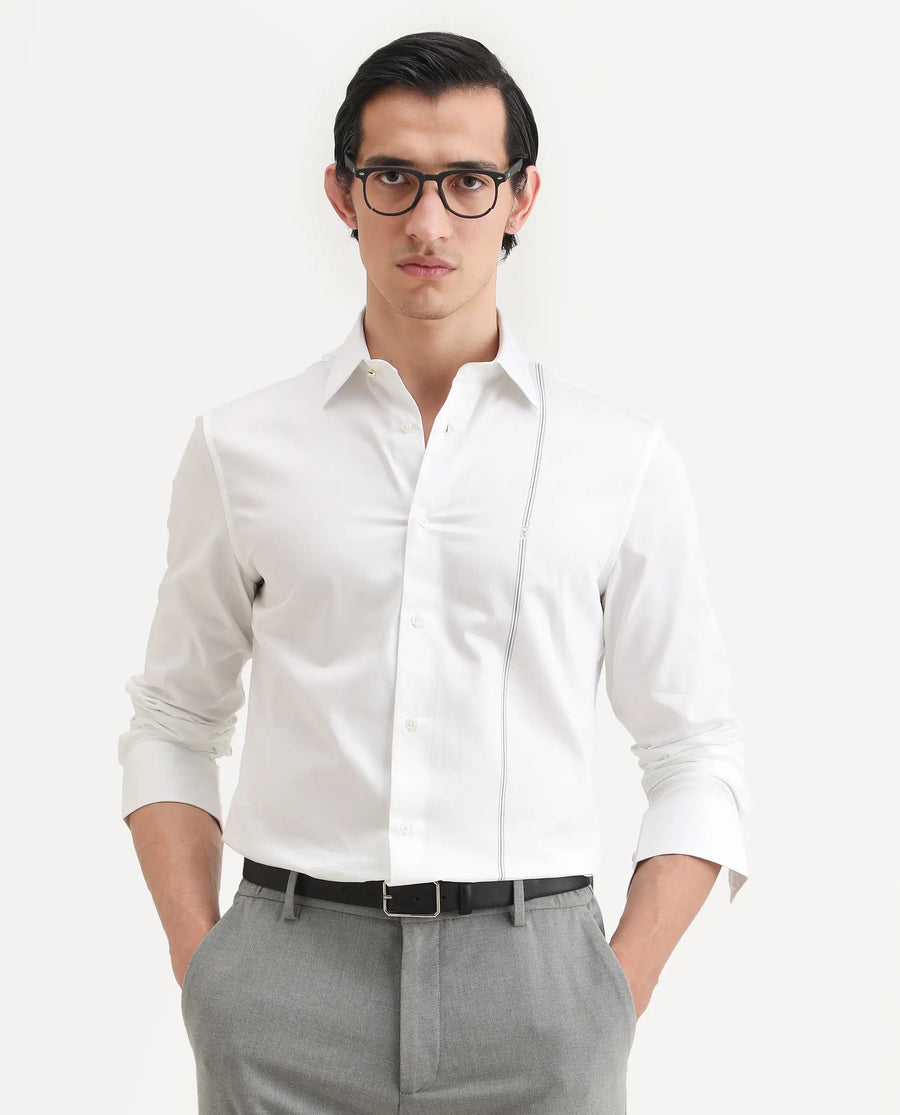 Rare Rabbit Men's Fump White Cotton Jacquard Regular Fit Full Sleeve Collared Shirt
