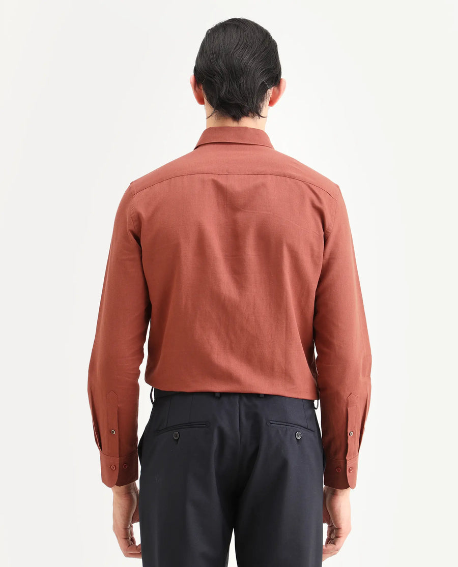 Rare Rabbit Men's Linox Light Rust Cotton Blend Fabric Full Sleeve Spread Collar Regular Fit Plain Shirt