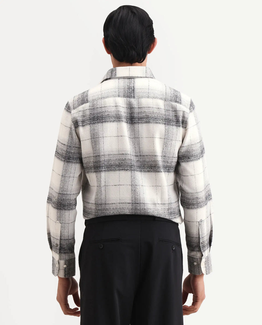 Rare Rabbit Men's Mojelle Off White Cotton Blend Fabric Full Sleeve Spread Collar Regular Fit Checked Shirt