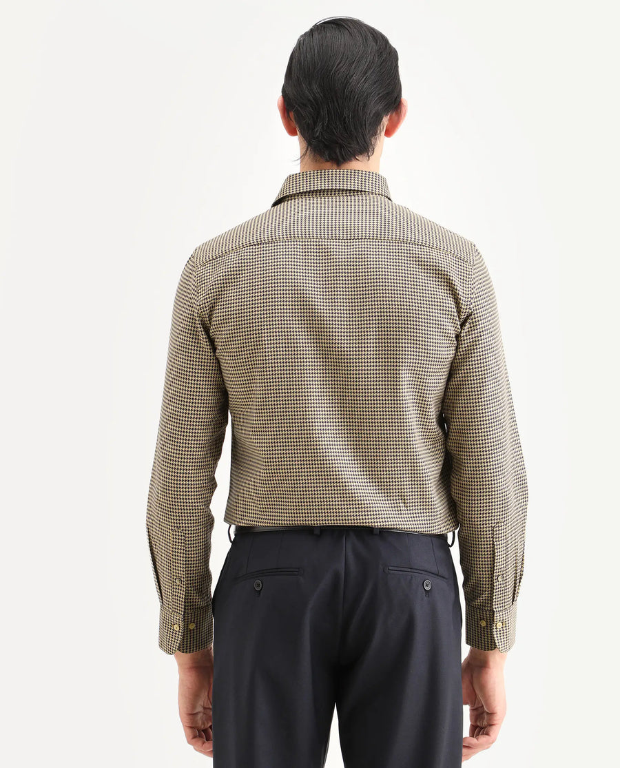 Rare Rabbit Men's Ghesto Light Beige Cotton Fabric Full Sleeve Spread Collar Regular Fit Checked Shirt