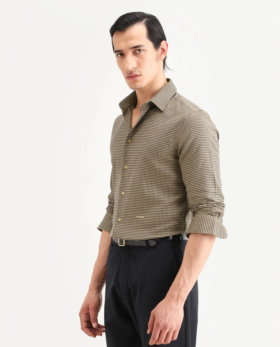 Rare Rabbit Men's Ghesto Light Beige Cotton Fabric Full Sleeve Spread Collar Regular Fit Checked Shirt