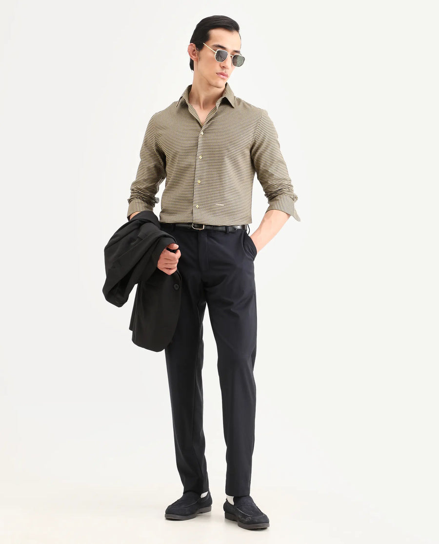 Rare Rabbit Men's Ghesto Light Beige Cotton Fabric Full Sleeve Spread Collar Regular Fit Checked Shirt