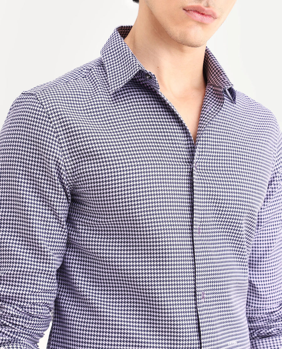 Rare Rabbit Men's Ghesto Purple Cotton Fabric Full Sleeve Spread Collar Regular Fit Checked Shirt
